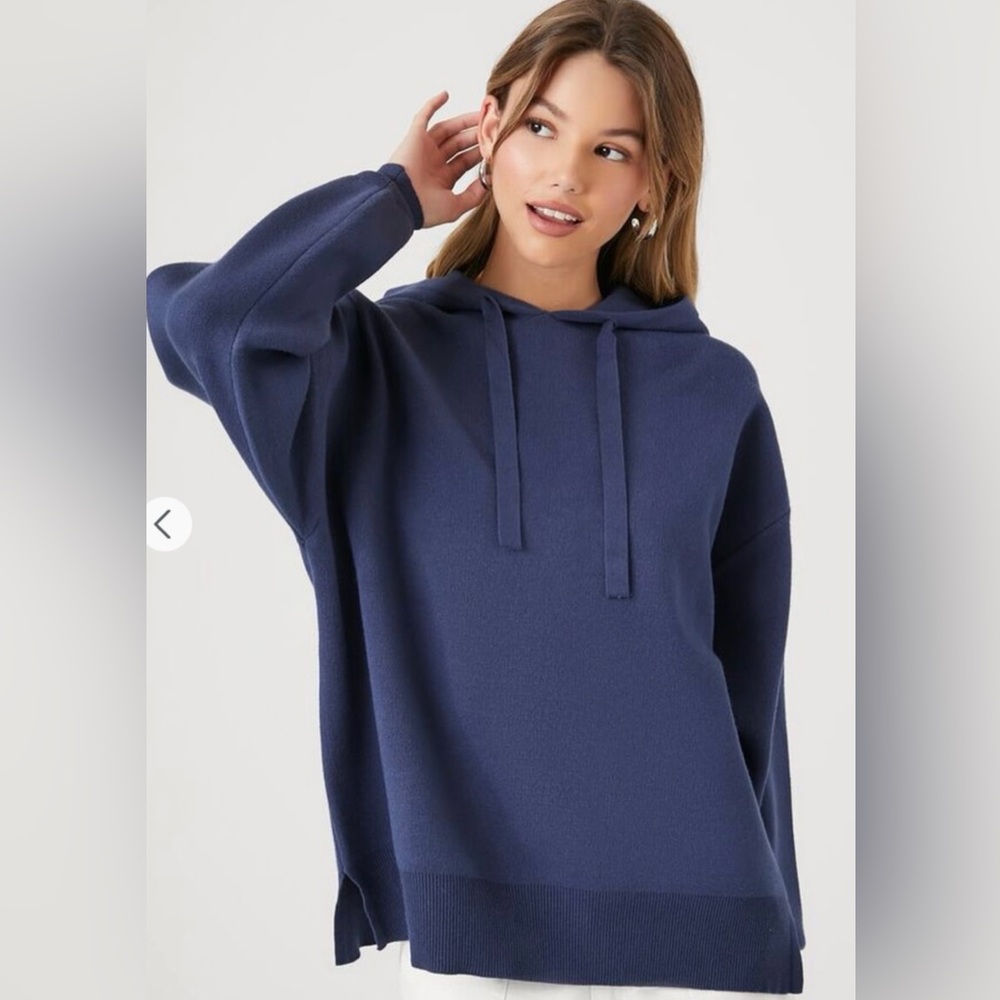 Women’s Forever 21 Sweater Knit Hoodie Navy Pullover Top